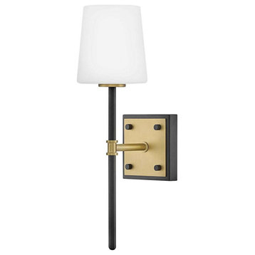 Saunders 1 Light Wall Sconce, Black with Lacquered Brass