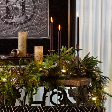Holiday Console Styling with Organic Evergreen Garland