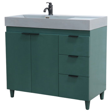 39" Single Sink Vanity, Hunter Green With Dark Gray Composite Granite Top