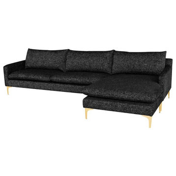 Anders Reversible Sectional, Salt & Pepper Fabric/Brushed Gold Legs