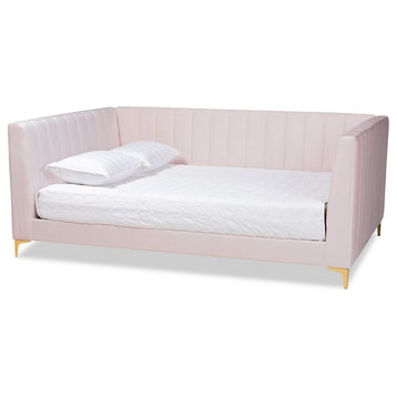 Baxton Studio Oksana Pink Velvet Upholstered and Gold Finished Queen Size Daybed