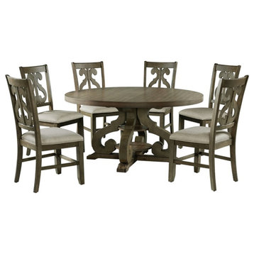 Picket House Furnishings Stanford Round 7PC Dining Set-Table & Six Chairs