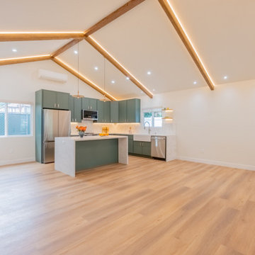 Expansive Vaulted ADU Living Space with Architectural Beam Lighting In Sherman O