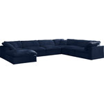 Meridian Furniture - Cozy Velvet Upholstered Comfort 7-Piece U-Shaped Modular Sectional, Navy - Bring home this Cozy 7-piece sectional for a fresh new look. Embrace casual elegance with this Cozy velvet cloud-like comfort modular fiber-filled seating option. Handsome from all angles, this piece features soft navy velvet upholstery to make it an easy fit in any room. This modular piece can be combined with other items in the Cozy collection to create a seating group of your dreams. The cushions on this piece are exceptionally comfortableand filled with fiber for luxury that you deserve as you rest and relax.