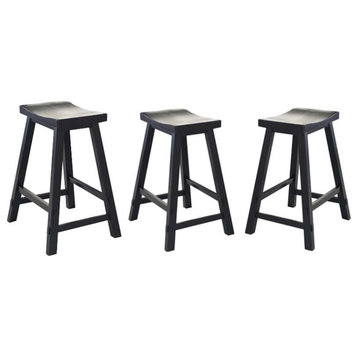 Home Square 3-Piece Furniture Creations 30 Inch Sawhorse Barstool Set in Black