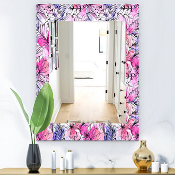 Designart Pink Blossom 22 Modern Frameless Wall Mirror, 24x32