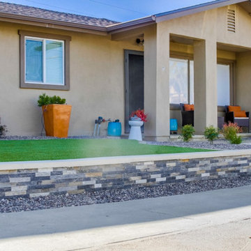 Front yard Remodel with Pavers, Walls, Artificial Grass, Xeriscape & More