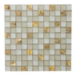 Matte White & Glossy Golden Sea Shells Glass Mosaic Tiles (Square Pattern) - Home Accessories & Decor