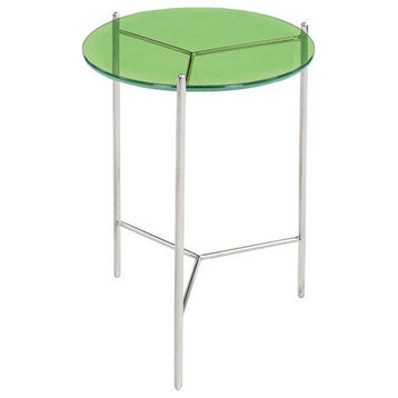 Rosa End Table, Marble With Polished Stainless Steel Frame, Green