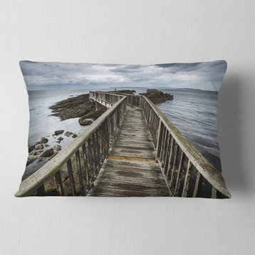 Wooden Pier on North Irish Coastline Sea Bridge Throw Pillow, 12"x20"
