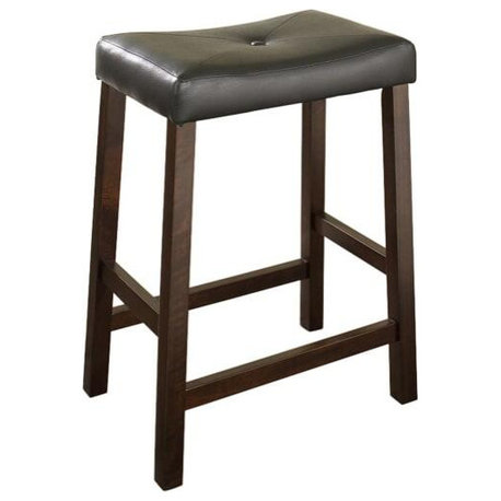 Upholstered Saddle Seat 2Pc Counter Stool Set Mahogany/Black - 2 Stools