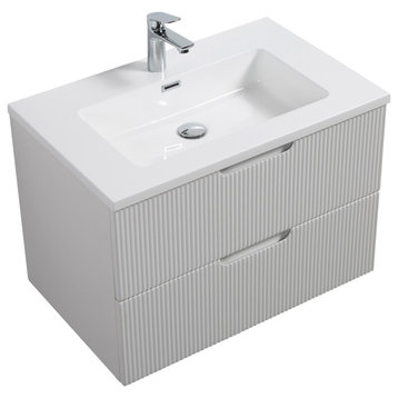 Themis Series White Wall Mount Vanity With A Integrated Sink, 30"