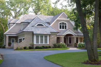 Inspiration for a timeless wood exterior home remodel in Chicago