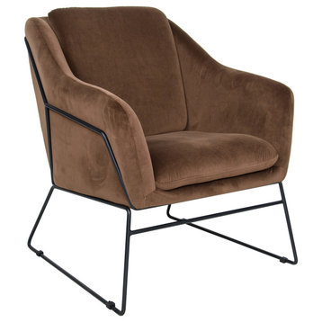 Harmony Mid-Century Modern Velvet Accent Armchair, Coffee Brown