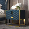 2 Drawers Bedroom Nightstand with Electronic Lock Stainless Steel Base, Blue