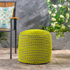 GDF Studio Collier Outdoor Handcrafted Cylinder Pouf Ottoman, Green