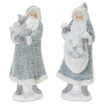 Santa With Sweater Coat Figurine, 2-Piece Set