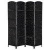 HomCom 6' Tall Wicker Weave 4 Panel Room Divider Privacy Screen - Black Wood