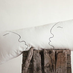 Black and white lumbar pillow cover - one line kiss drawing - Decorative Pillows