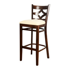 Beechwood Mountain LLC - Curtain Back Bar Stool, Walnut Base, White Seat - Bar Stools and Counter Stools