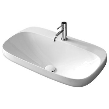 Oval White Ceramic Self Rimming Sink, One Hole