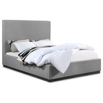 Meridian Furniture - Alfie Linen Textured Fabric Upholstered Bed, Gray, Queen - Give your bedroom a regal vibe when you add this Alfie linen textured fabric bed to the mix. The ultra tall headboard on this queen-size bed makes a bold impression from all angles and is covered in rich grey linen textured fabric that forms a pleasant contrast with the black finish solid wood base. The full flat design lets you easily use this bed without a box spring - a top mattress is all that's needed.