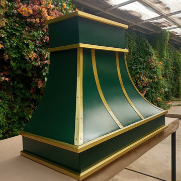 Custom Green Steel Range Hood with Brass Trim — Bespoke Design