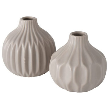 2 Piece Beige Stoneware Vase Set