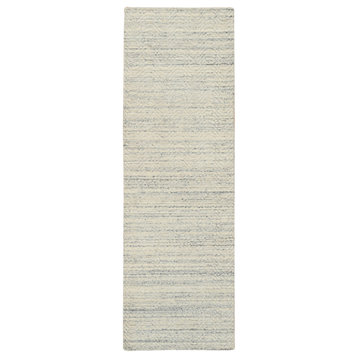 Beige Hand Loomed Variegated Textured Modern Design Wool Runner Rug, 2'6"x7'10"