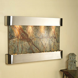 Sunrise Springs  Wall Fountains with Stainless Steel and Green Rainforest Marble - Indoor Fountains
