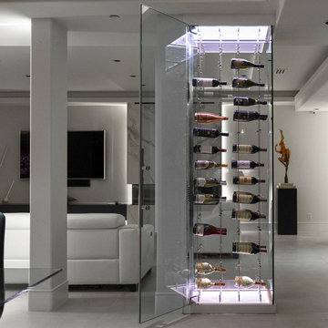 Modern Living Room Custom Glass WIne Cellar in California