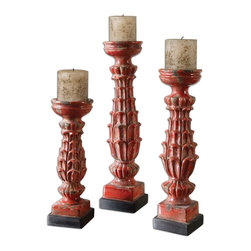 www.essentialsinside.com: akako, crackled faded red ceramic candle holders - Candleholders