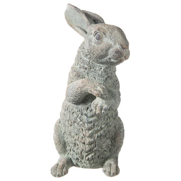 12" Cement Standing Rabbit Figurine Antique Green Finish