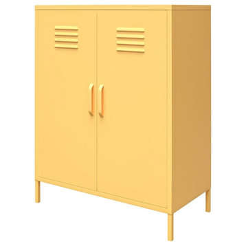 Pemberly Row 2-Door Contemporary Metal Locker Storage Cabinet in Yellow