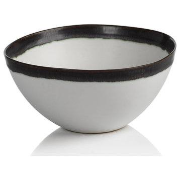 Tasso White Ceramic Bowls with Black Rim, Set of 2
