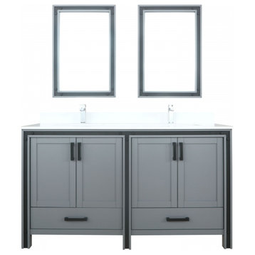 60" Double Bathroom Vanity, Gray, Marble Top, Mirror