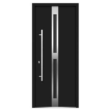 Extry Prehung Glass Steel Door / Deux 1755 Black Enamel  / Modern Exterior Doors