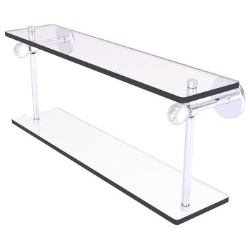 Clearview 22" Two Tiered Glass Shelf with Twisted Accents, Satin Nickel