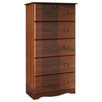 100% Solid Wood 5-Super Jumbo Drawer Chest With Lock, Mocha