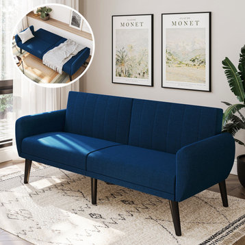 Convertible Sofa Bed, Modern Loveseat, Sleeper Sofa, Futon Couch, Navy Blue