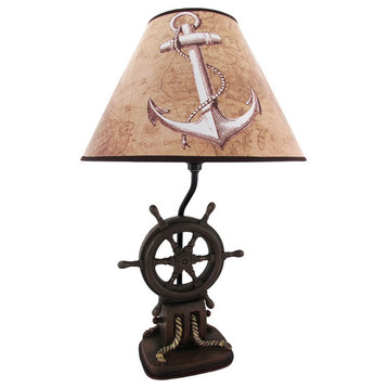 `Captain`s Destiny` Ship`s Wheel Nautical Boat Table Lamp Anchor Shade