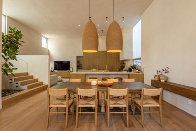 Inspiration for a contemporary light wood floor and brown floor dining room remodel in Los Angeles