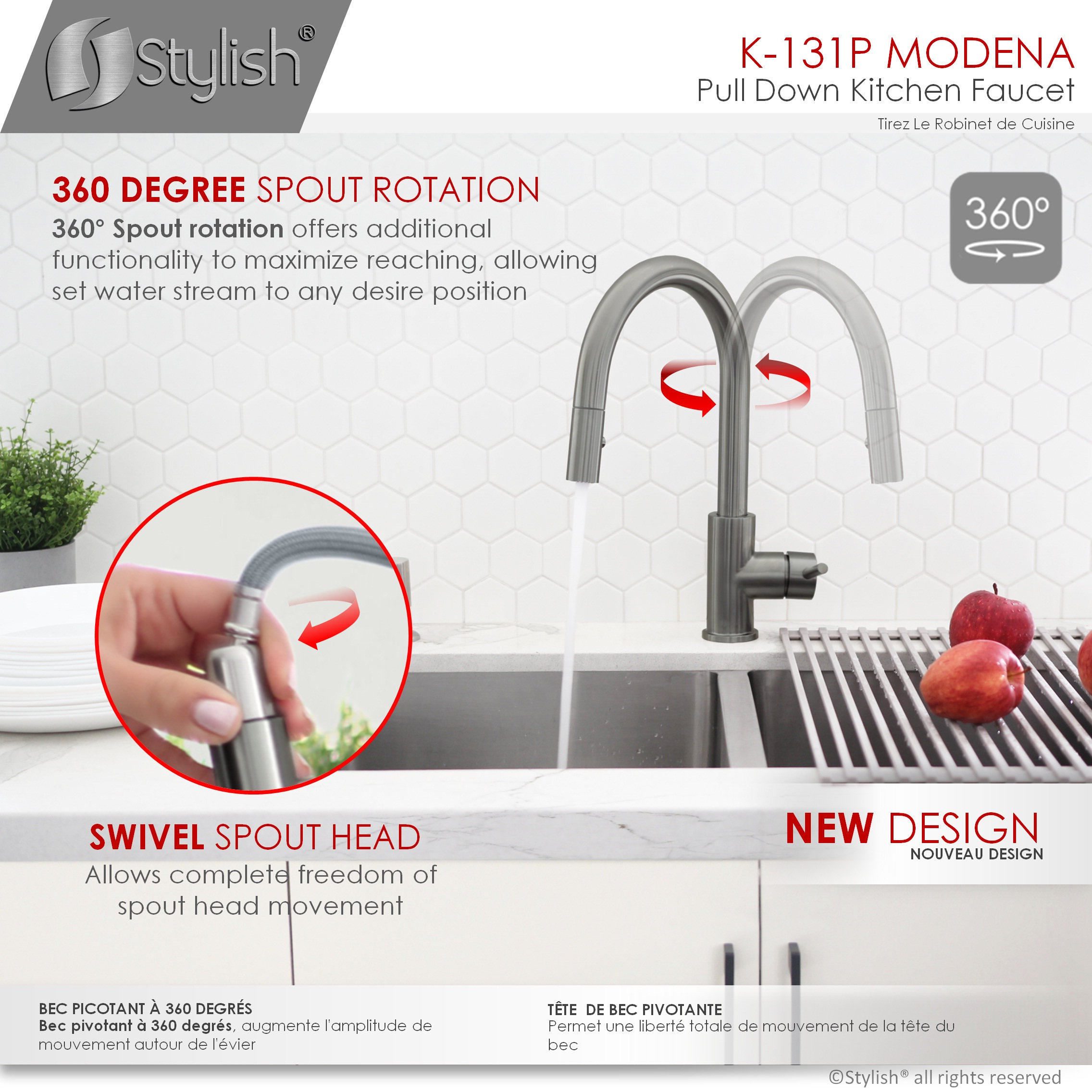 STYLISH Modern Single Handle Pull down Sprayer Kitchen Faucet in Gunmetal