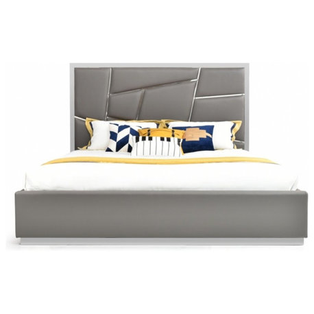 Modrest Chrysler Modern Gray Bonded Leather Bed, Eastern King