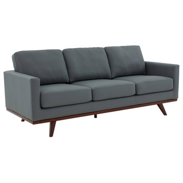 LeisureMod Chester Mid-Century 3-Seater Leather Modern Sofa, Gray