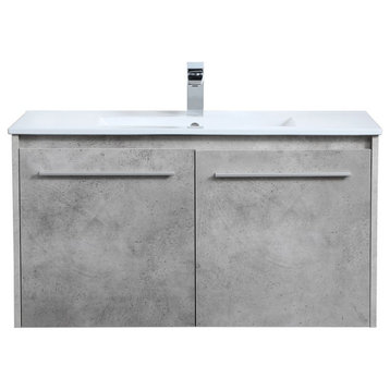 Modern Concrete Grey-Light Bathroom Vanity, Concrete Grey, 36"