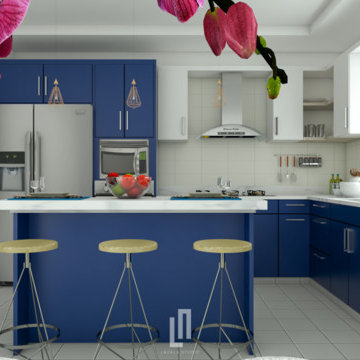 Contemporary white/blue kitchen