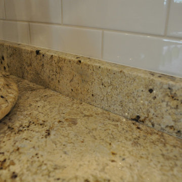 colonial cream granite, 3" backsplash, subway tile backsplash