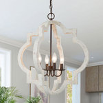 LALUZ - 4-Light rustic geometric wood chandelier - Featuring the usual geometric frame, candelabra base and old wooden distressed white finish, this wooden chandelier gives you a thick sense of history. It perfectly brings the cottage chic style and refreshing feel to any space in your home.