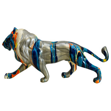 Roaming Multicolored Lion Resin Statue 19" x 5" x 9"H